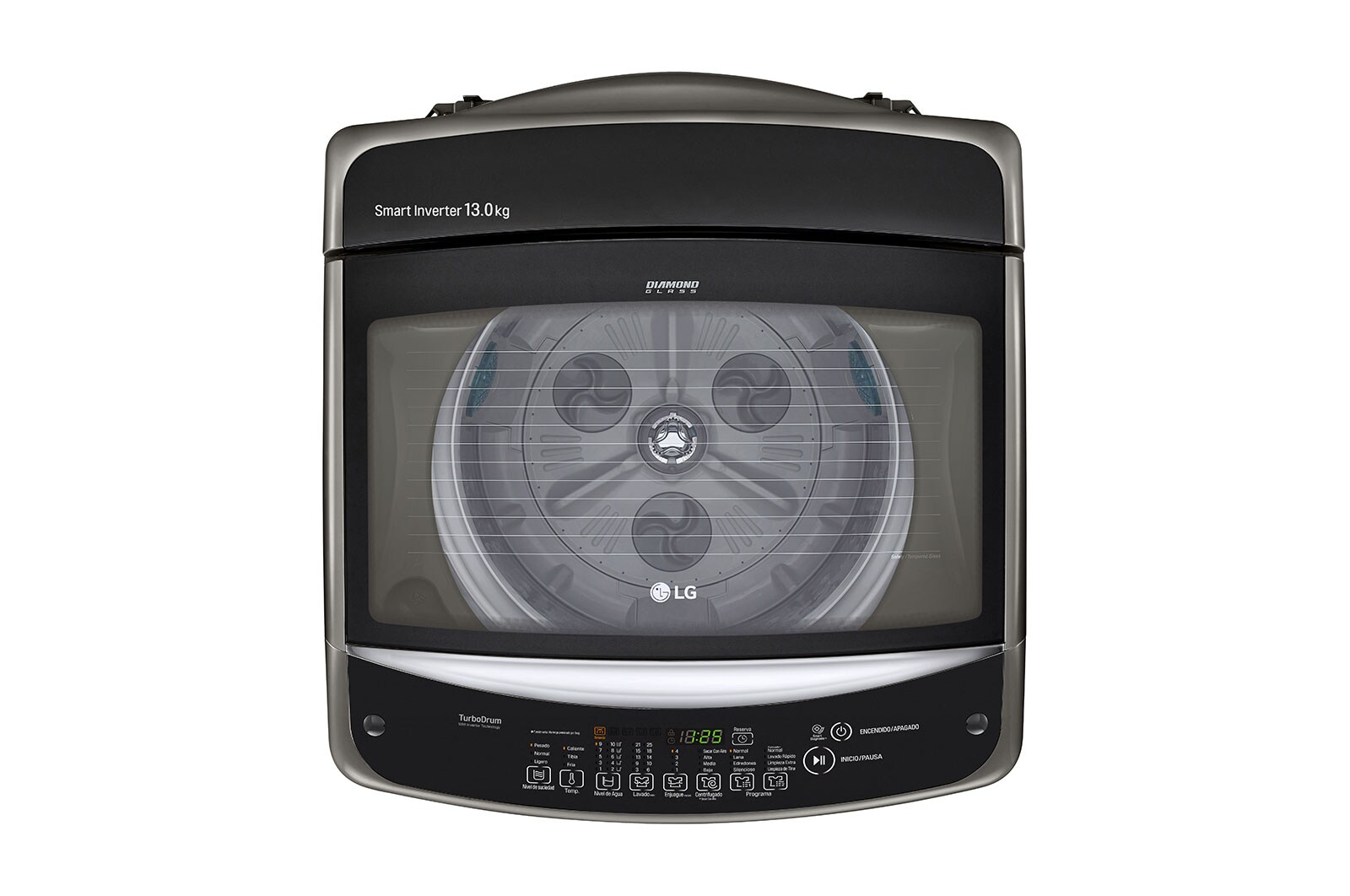 LG Lavadora de 13 kg carga superior Smart Inverter con TurboDrum™, color plateado, WT13VSB