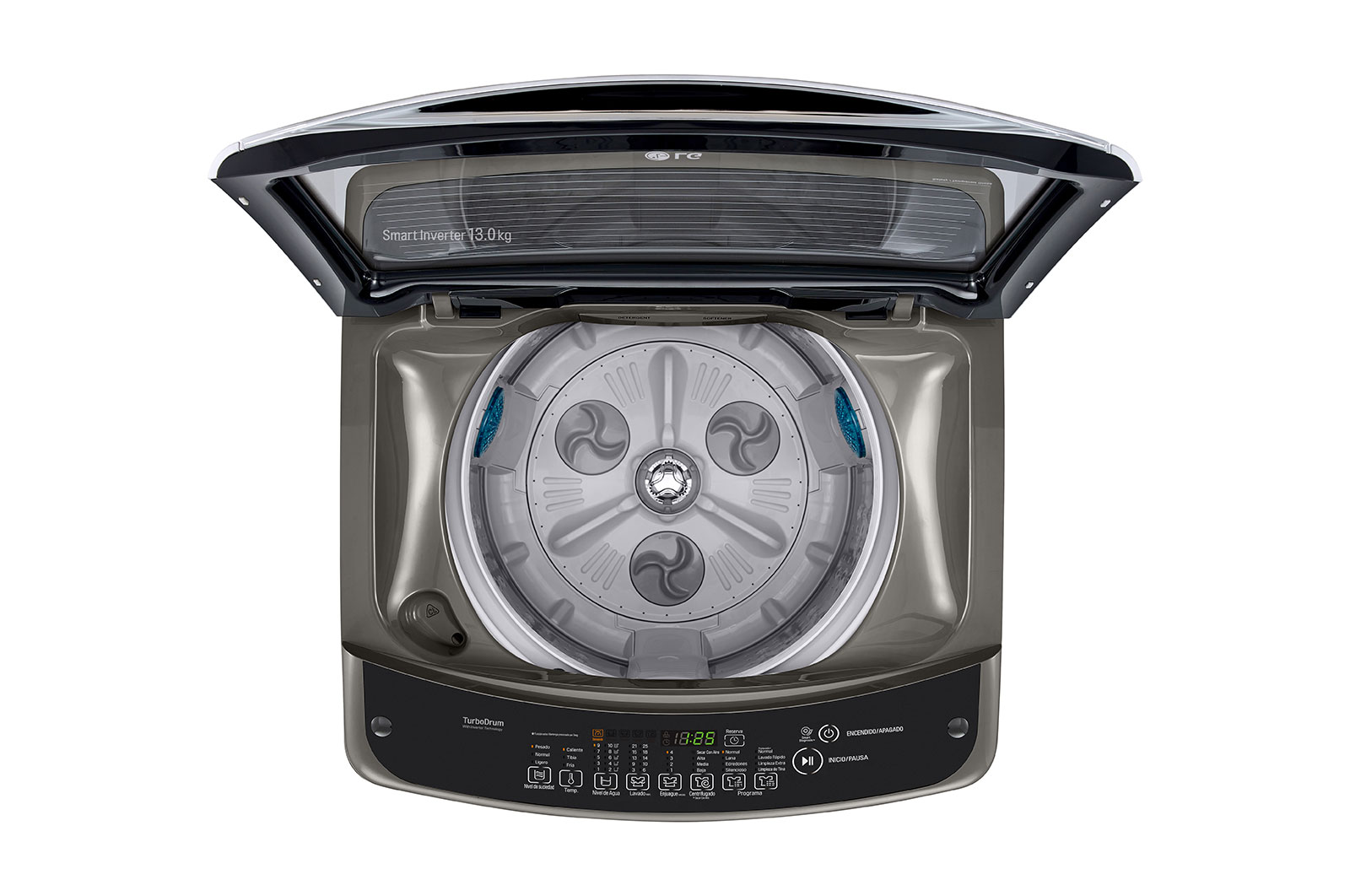 LG Lavadora de 13 kg carga superior Smart Inverter con TurboDrum™, color plateado, WT13VSB