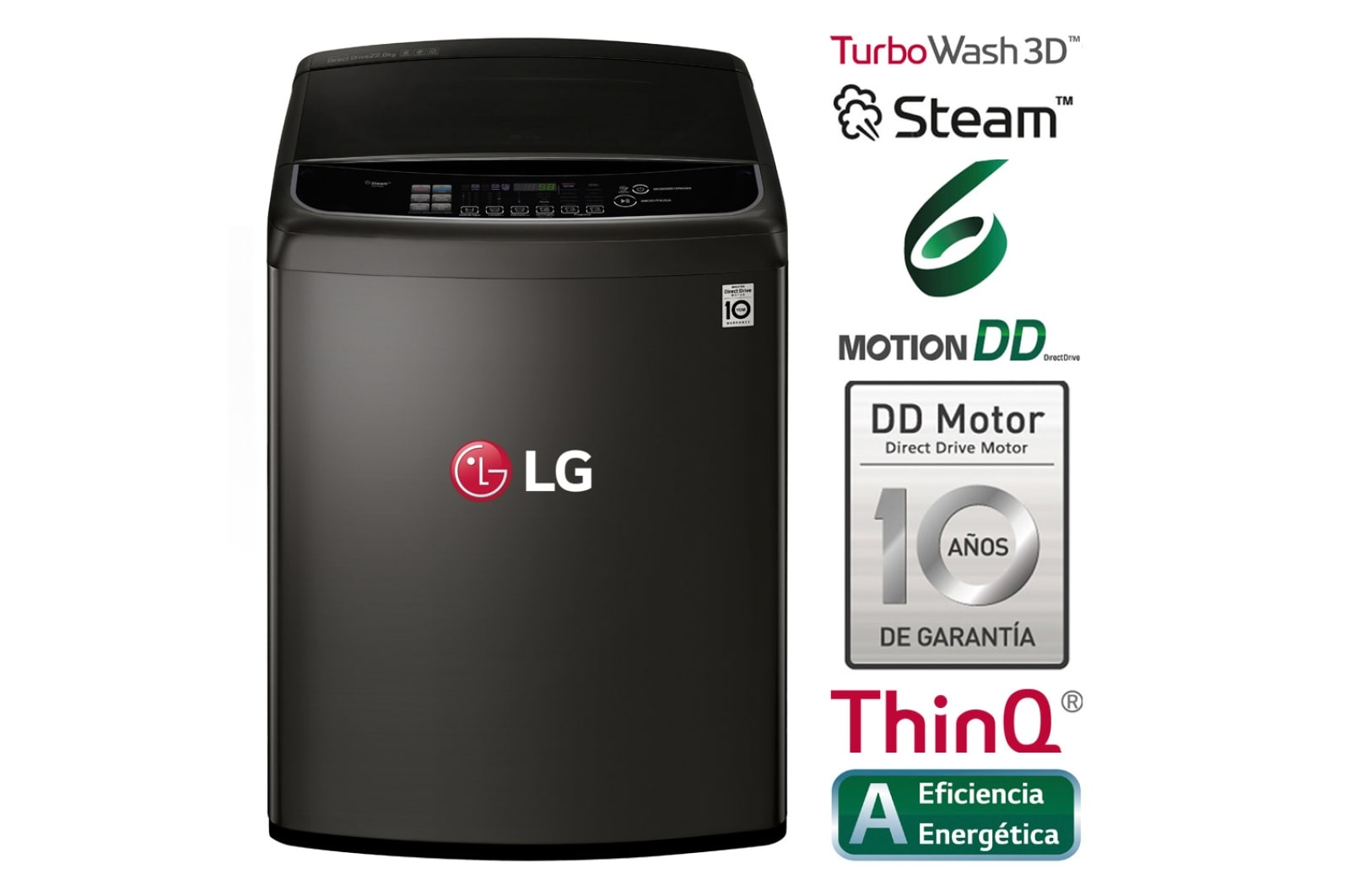 LG Lavadora de 22 kg con TurboWash 3D y ThinQ, negro acero, WT22BSS6H