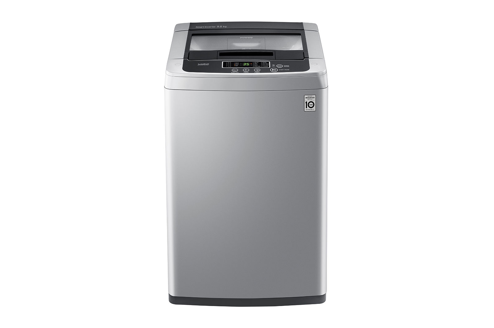 Vista frontal de Lavadora de 9 kg carga superior Smart Inverter con TurboDrum™, gris WT9DPB