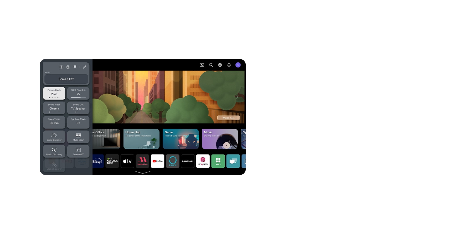 Una imagen de UX de LG OLED con funciones de accesibilidad abierta en el lado izquierdo de la pantalla.