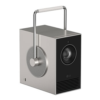 Vista frontal en ángulo izquierdo con manija y lente