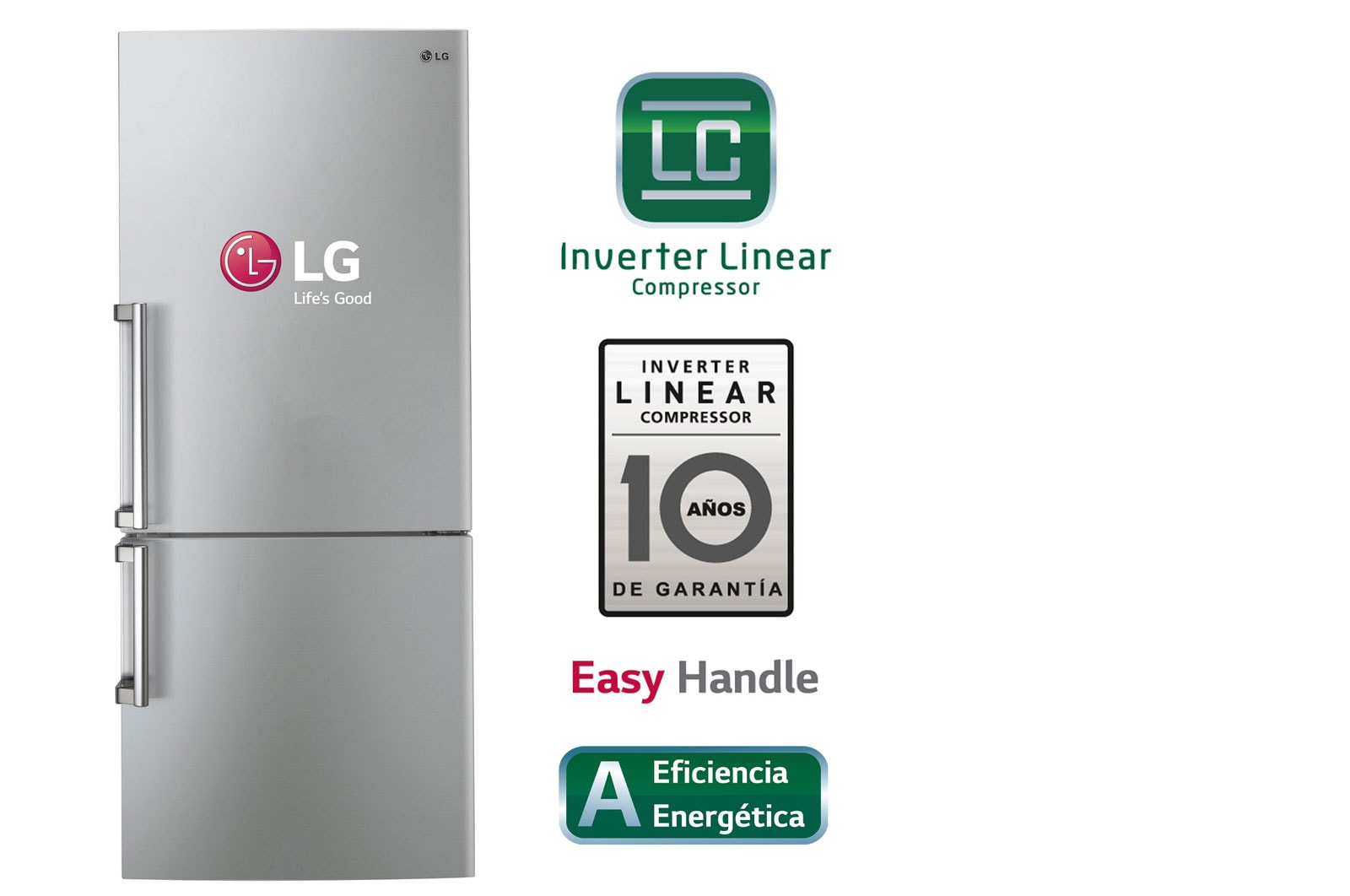 Vista frontal de Refrigeradora con Inverter Linear Compressor, 398 L GB40EVB