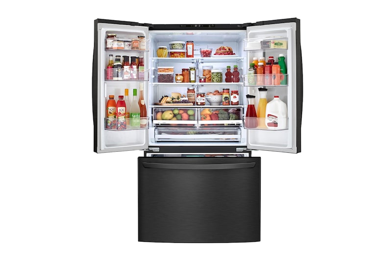 front view top door open with food.