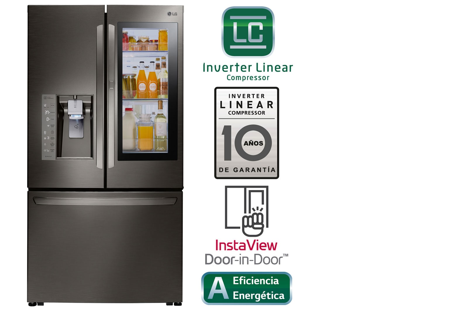 Vista frontal de Refrigeradora Smart ThinQ con conectividad Wi-Fi Instaview Door-in-Door con Inverter Linear Compressor (10 años de garantía) y 691L de capacidad GM87SXD