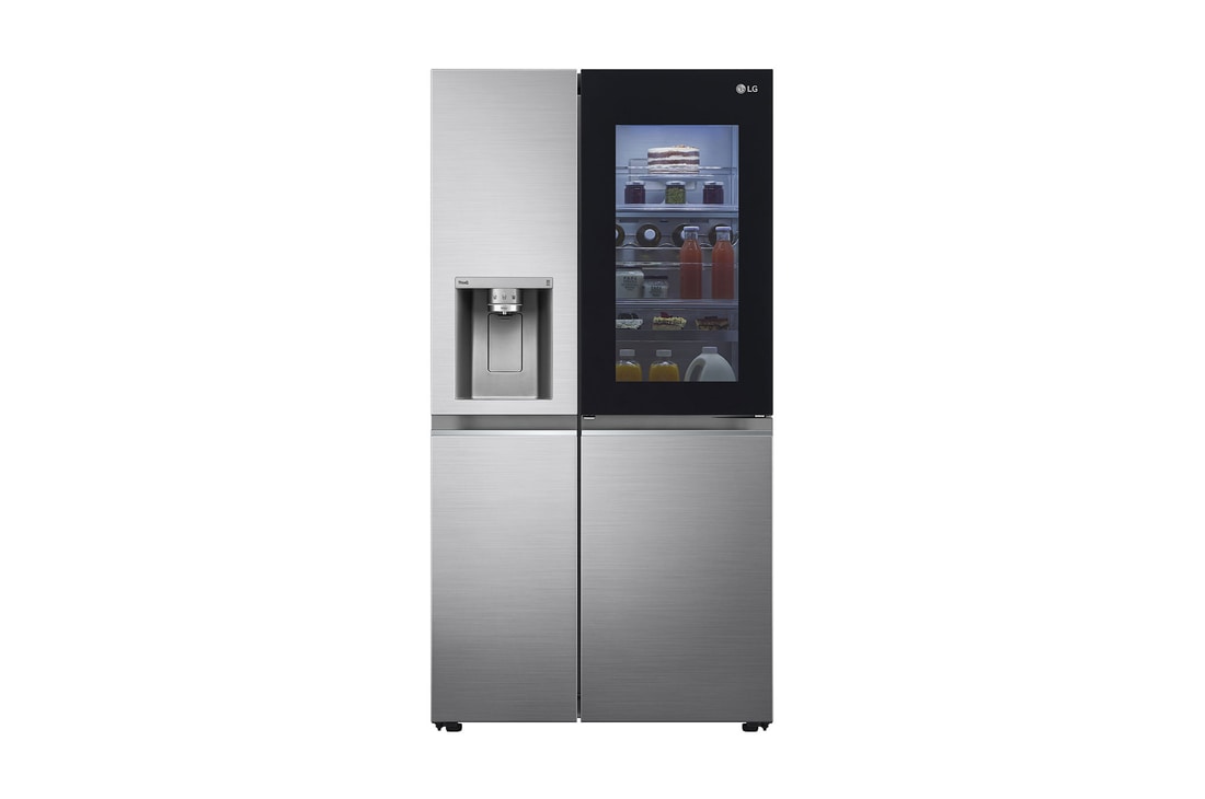 Vista frontal de Refrigeradora Side by Side 617L con InstaView™, Plateado, GS66SXN