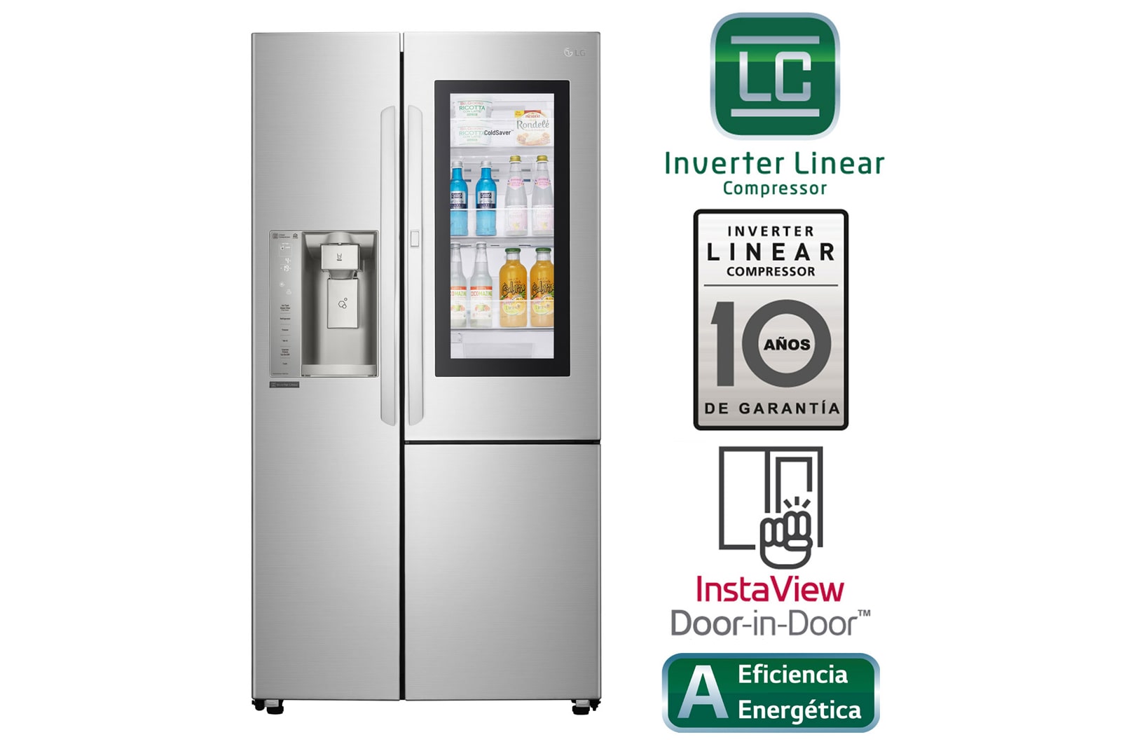 Vista frontal de Refrigeradora Instaview Door-in-Door con Inverter Linear Compressor (10 años de garantía) y 691L de capacidad GS74SXS