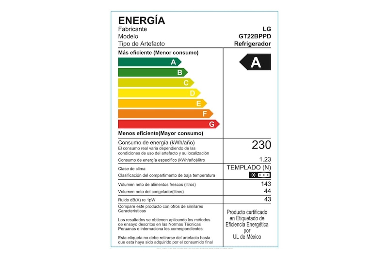 LG Refrigeradora Top Freezer 187L con Múltiple Flujo de aire, GT22BPPD
