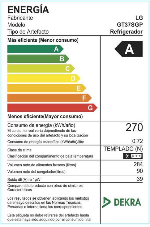LG Refrigeradora LG Top Freezer 374L con Door Cooling, GT37SGP