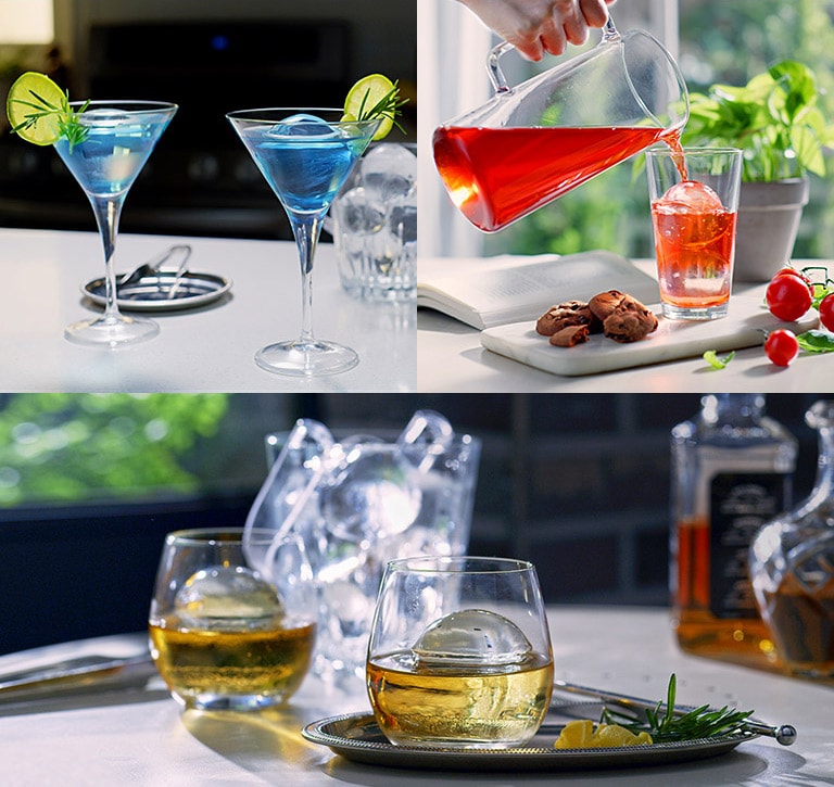 Mantén tu bebida fría por más tiempo con Craft Ice™ de LG, hielo en forma de esfera que se derrite lentamente.
