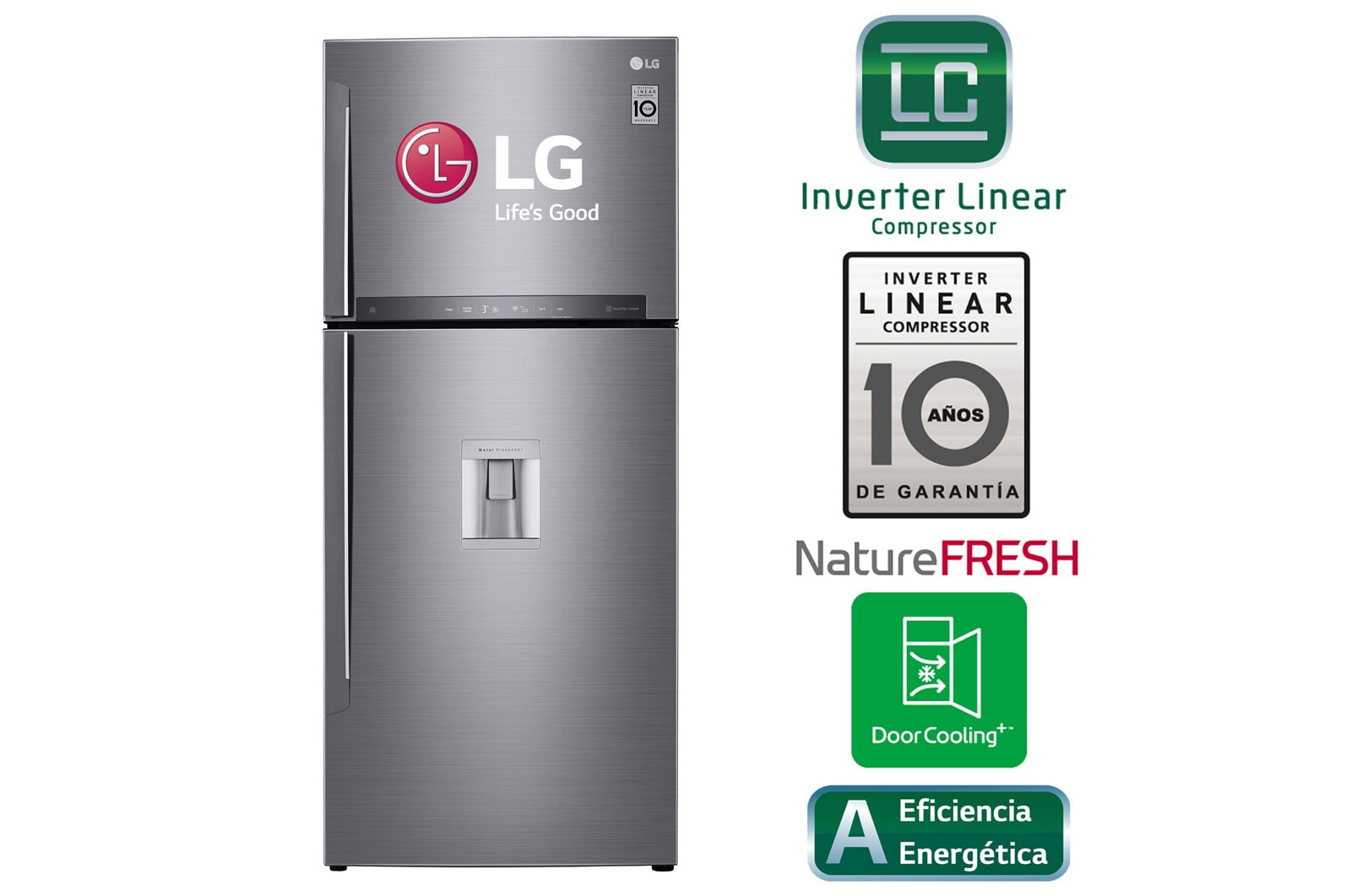 Vista frontal de Refrigeradora con Inverter Linear Compressor, 438 L LT44SGP