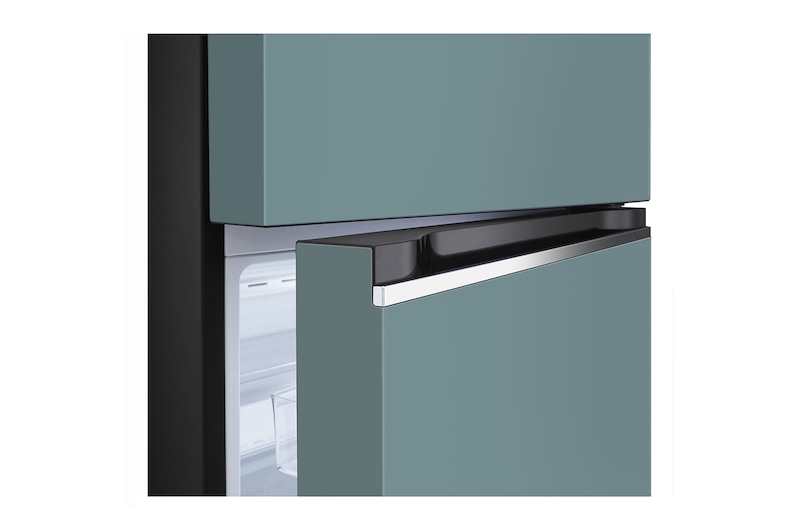detail view of bottom fridge handle