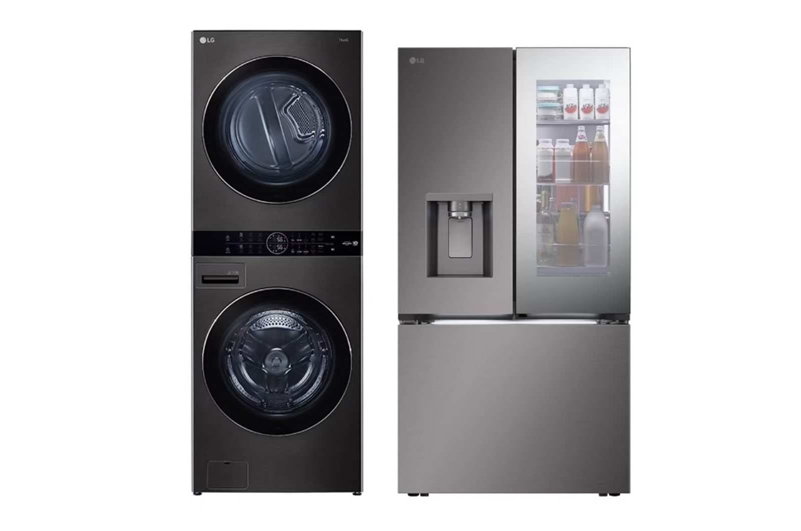 Vista frontal de SmartPack Refrigeradora LG Bottom Freezer 446L + Lavaseca LG de 22Kg de Lavado / 13Kg de Secado, AI DD™ GM89SXD.WK22001