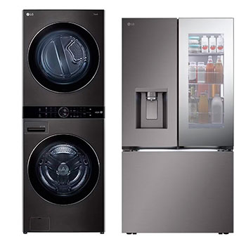 Vista frontal de SmartPack Refrigeradora LG Bottom Freezer 446L + Lavaseca LG de 22Kg de Lavado / 13Kg de Secado, AI DD™ GM89SXD.WK22001