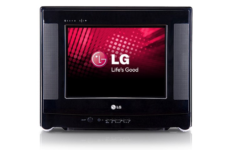 Vista frontal de Televisor de pantalla plana, con auto apagado y base giratoria. 14FU7RB