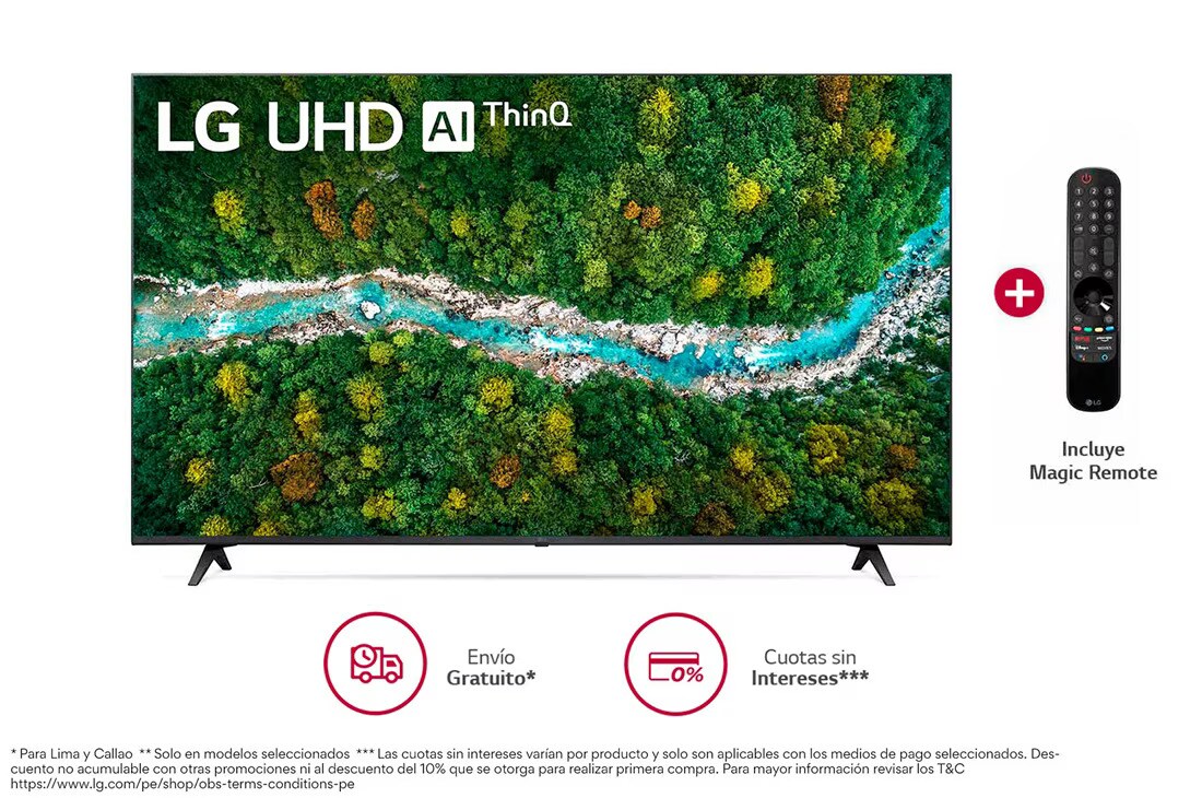 LG UHD ThinQ AI 75'' UP77 4K Smart TV, 4K Procesador Inteligente α5, Magic Remote, 75UP7750PSB