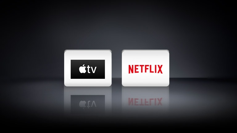 Se muestran cuatro logotipos de aplicaciones de izquierda a derecha: Apple TV, Disney +, Netflix y LG Channels.