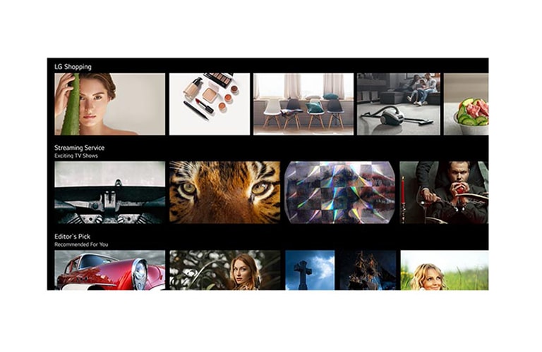 Una pantalla de televisor que muestra varios contenidos presentados y recomendados por LG AI ThinQ