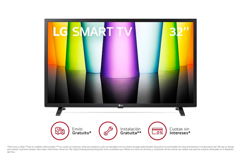Vista frontal de LG HD 32'' LQ630B Smart TV con ThinQ AI (Inteligencia Artificial), Procesador Inteligente α5 generación 5 32LQ630BPSA