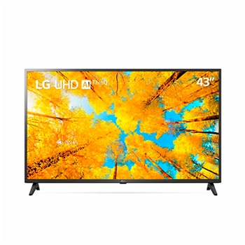 Vista frontal del televisor LG QNED con una imagen de relleno y el logotipo del producto