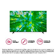 Vista frontal de LG UHD ThinQ AI 50'' UQ8050 4K Smart TV, 4K Procesador Inteligente α5 generación 5, Magic Remote 50UQ8050PSB