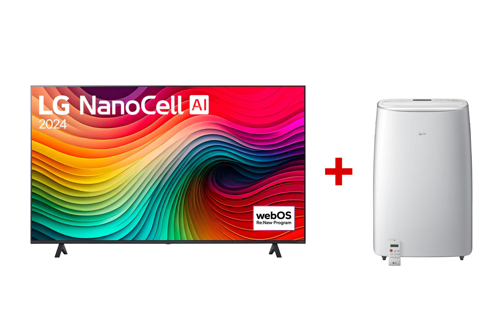 Vista frontal de COMBO TV NanoCell 55"NANO80 + Aire Acondicionado LG Portátil Inverter 55NANOLP14.ESPR