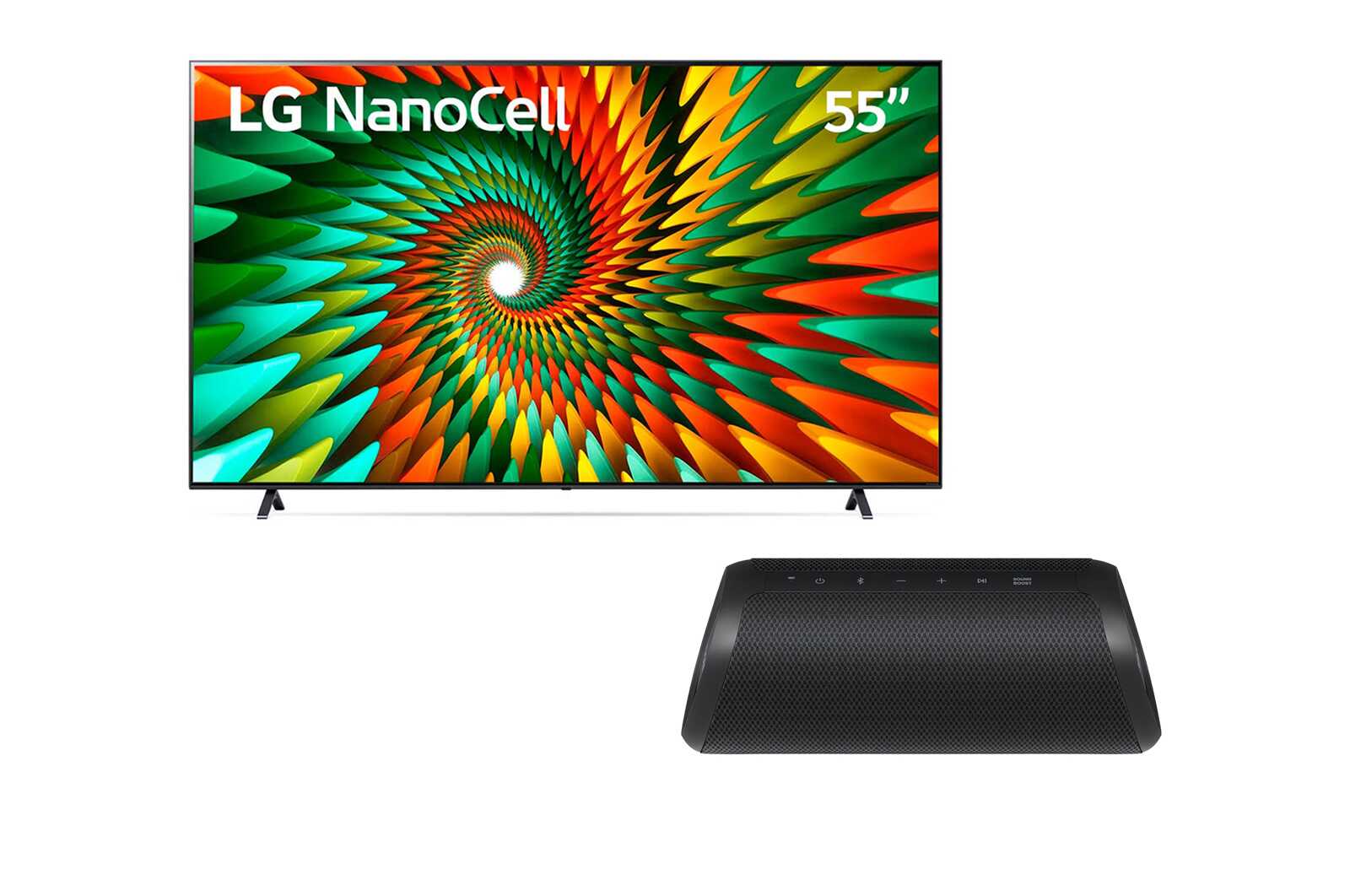 Vista frontal de COMBO TV NANO77 55&#34; &#43; XBOOM Go XG5QBK  55NANOXG5