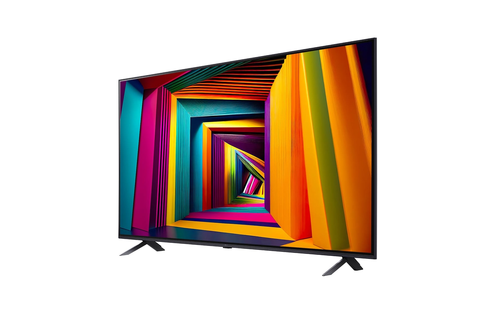 Vista lateral ligeramente inclinada hacia la izquierda del TV LG UHD, UT90
