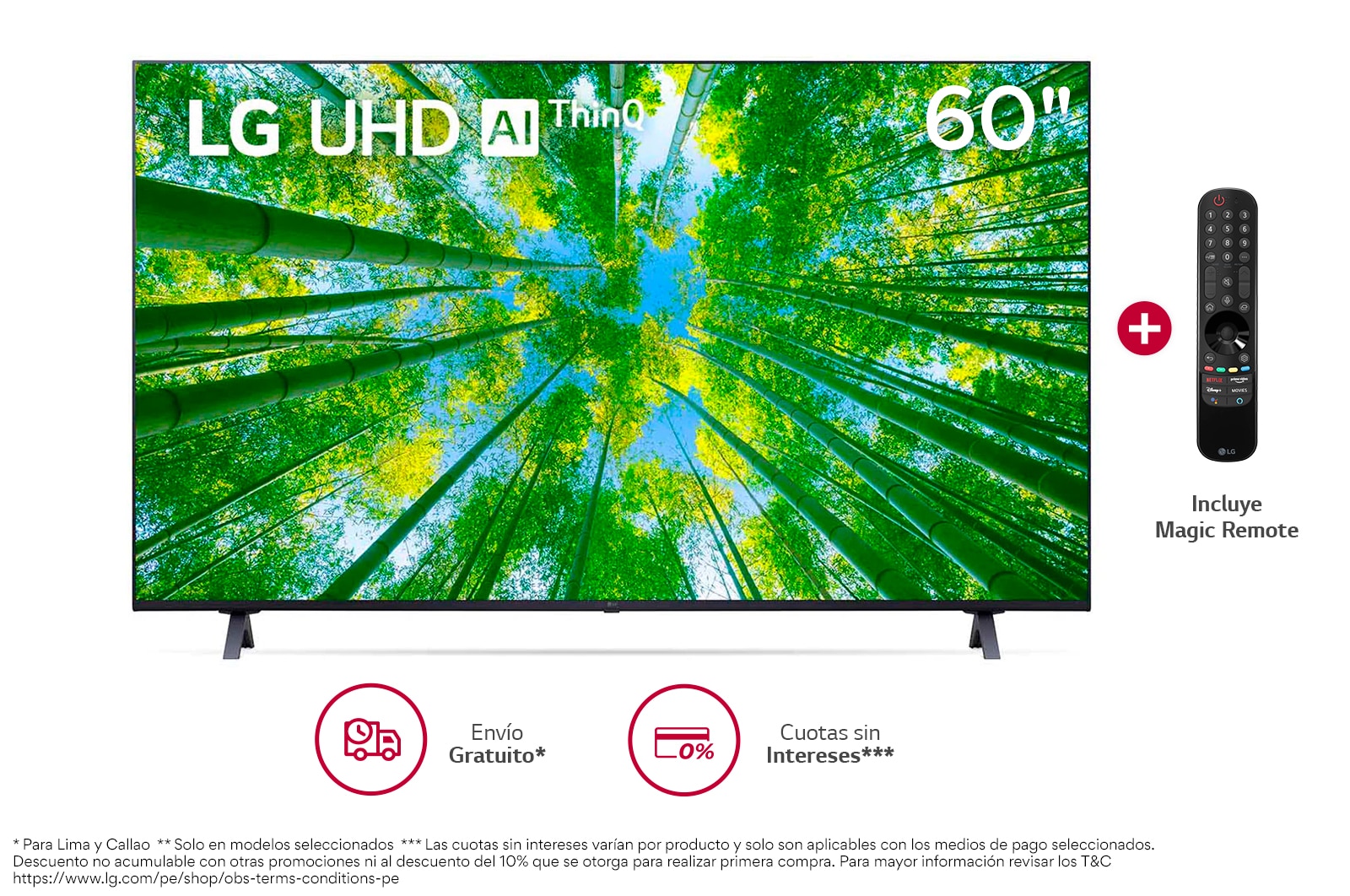 LG UHD ThinQ AI 60'' UQ8050 4K Smart TV, 4K Procesador Inteligente α5 generación 5, Magic Remote, 60UQ8050PSB