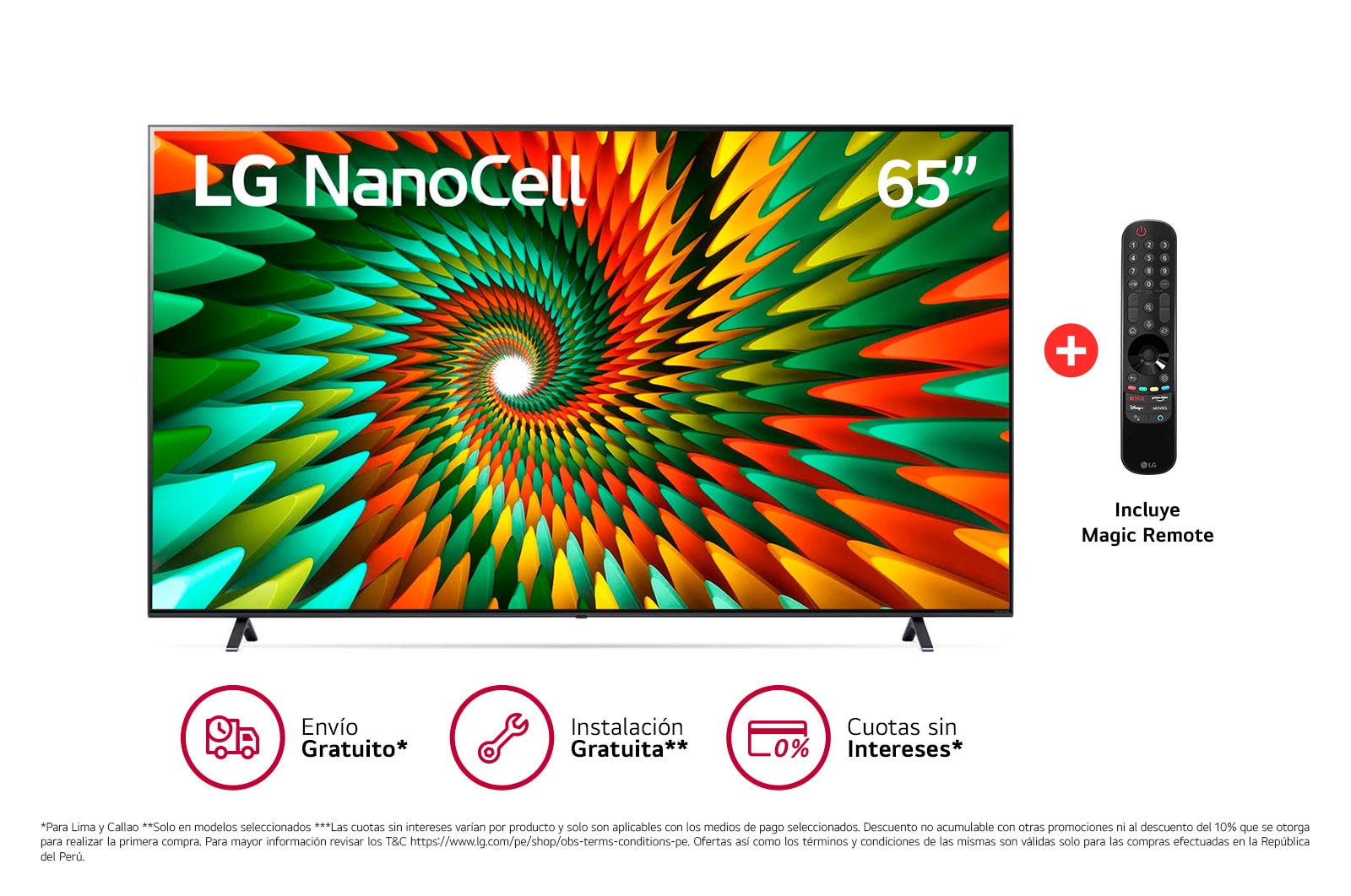 LG  LG NanoCell 65" NANO77 4K Smart TV con ThinQ AI (Inteligencia Artificial), 4K Procesador Inteligente α5 generación 6 (2023), 65NANO77SRA
