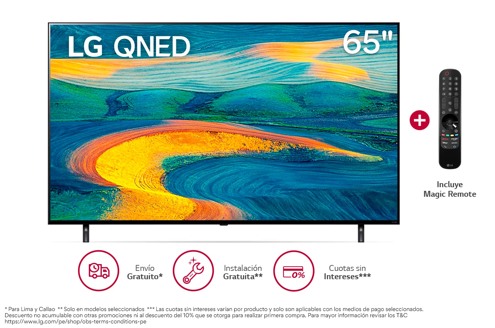 LG QNED 65'' QNED7S 4K Smart TV con ThinQ AI (Inteligencia Artificial), 4K Procesador Inteligente α5 generación 5, 65QNED7SSQA