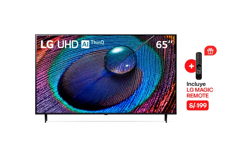 Vista frontal de LG UHD 65" UR9050 4K Smart TV con ThinQ AI (Inteligencia Artificial), 4K Procesador Inteligente α5 generación 6 (2023) 65UR9050PSJ