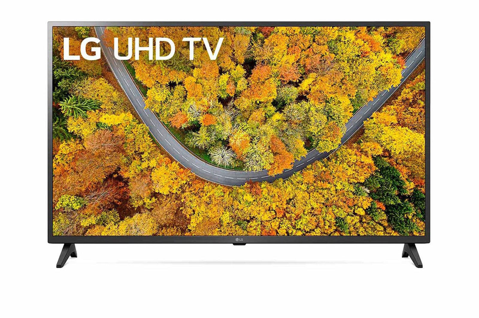 Vista frontal del televisor LG con una imagen de relleno y el logotipo del producto