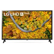Vista frontal del televisor LG con una imagen de relleno y el logotipo del producto