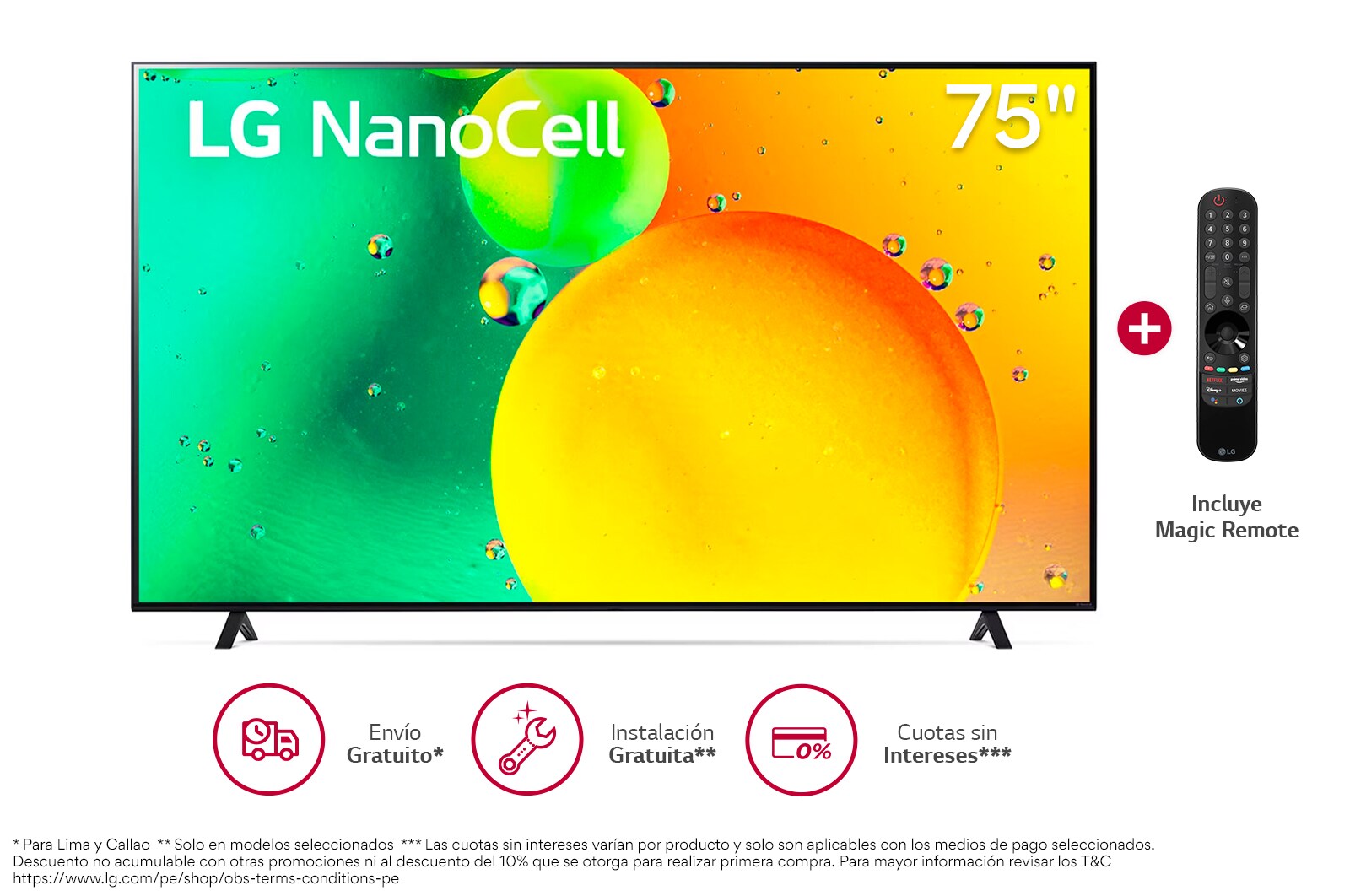 Vista frontal del televisor LG Full HD con una imagen de relleno y el logotipo del producto