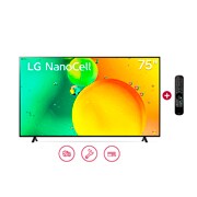 Vista frontal del televisor LG Full HD con una imagen de relleno y el logotipo del producto