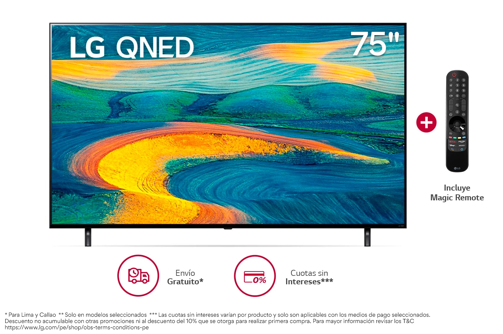 LG QNED 75'' QNED7S 4K Smart TV con ThinQ AI (Inteligencia Artificial), 4K Procesador Inteligente α5 generación 5, 75QNED7SSQA
