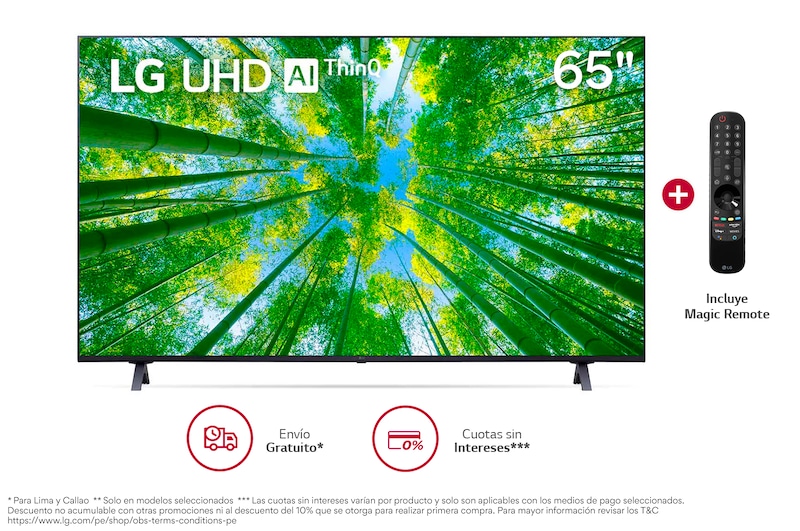 LG UHD ThinQ AI 75" UQ8050 4K Smart TV, 4K Procesador Inteligente α5 generación 5, Magic Remote (2022), 75UQ8050PSB