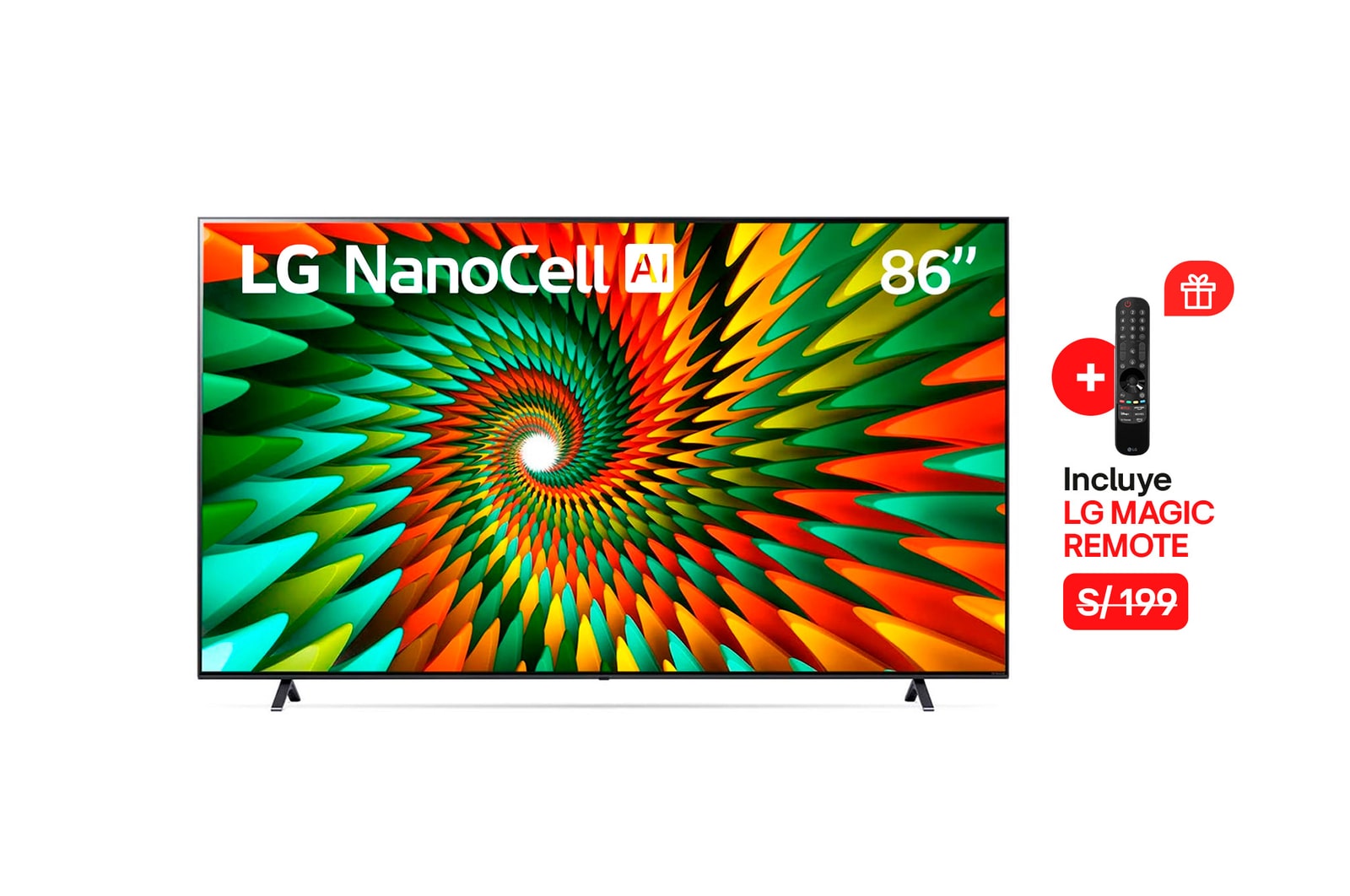Vista frontal de  LG NanoCell 86" NANO77 4K Smart TV con ThinQ AI (Inteligencia Artificial), 4K Procesador Inteligente α7 generación 6 (2023) 86NANO77SRA