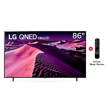 Vista frontal del televisor LG con una imagen de relleno y el logotipo del producto