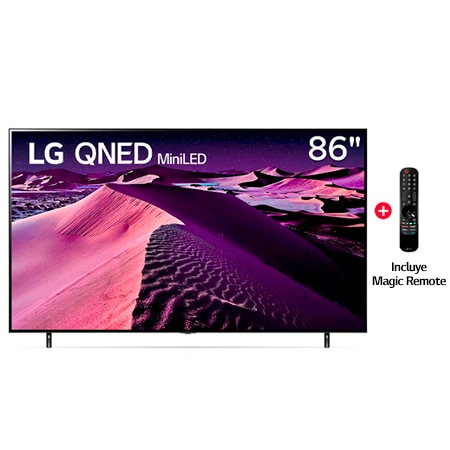 Vista frontal del televisor LG con una imagen de relleno y el logotipo del producto