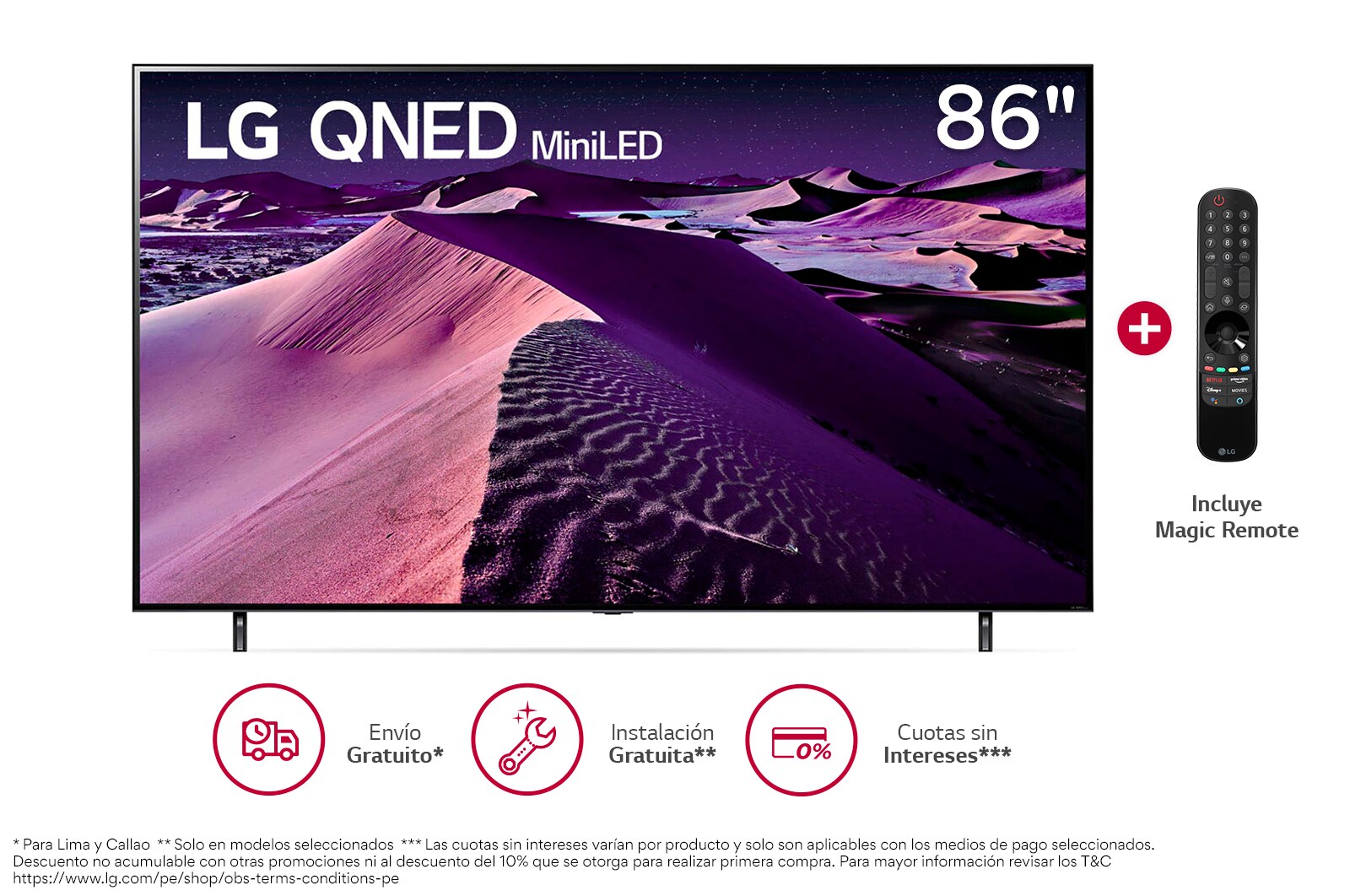 Vista frontal del televisor LG con una imagen de relleno y el logotipo del producto