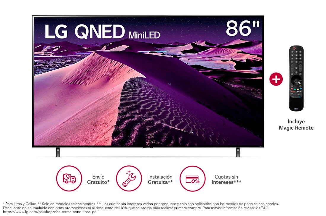 LG QNED Mini LED 86'' QNED85 4K Smart TV con ThinQ AI (Inteligencia Artificial), 4K Procesador Inteligente α7 generación 5, 86QNED85SQA