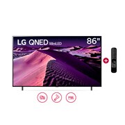 Vista frontal del televisor LG con una imagen de relleno y el logotipo del producto