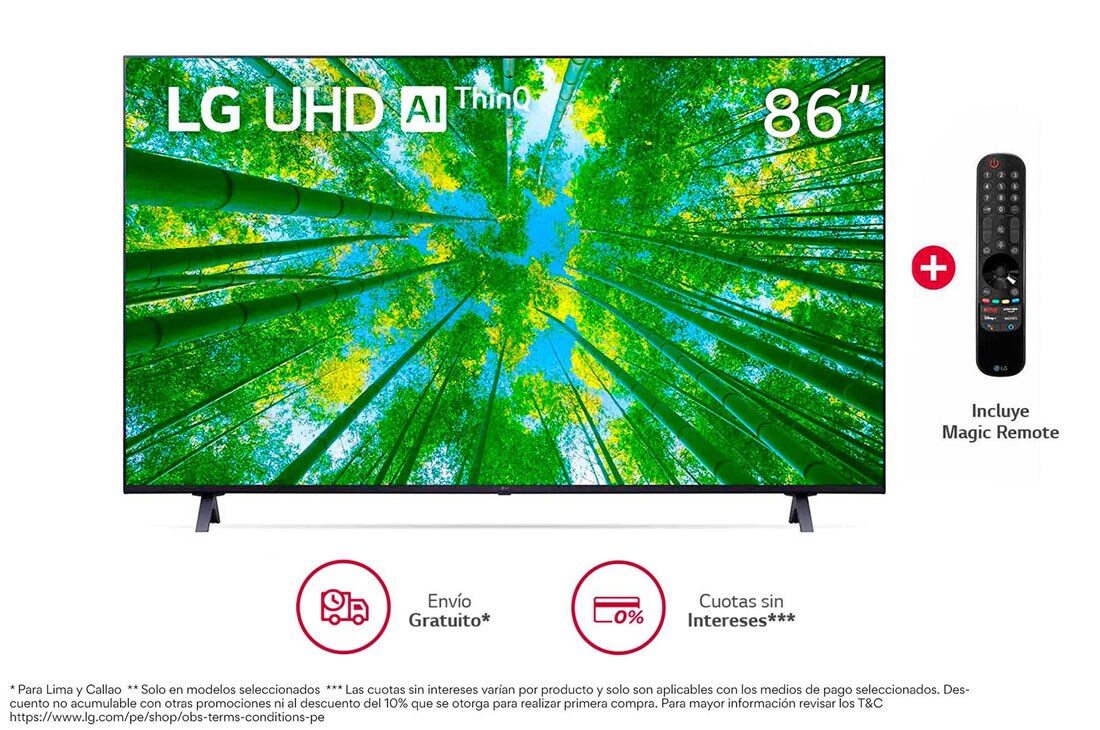 LG UHD ThinQ AI 86'' UQ9050 4K Smart TV, 4K Procesador Inteligente α5 generación 5, Magic Remote, 86UQ9050PSC