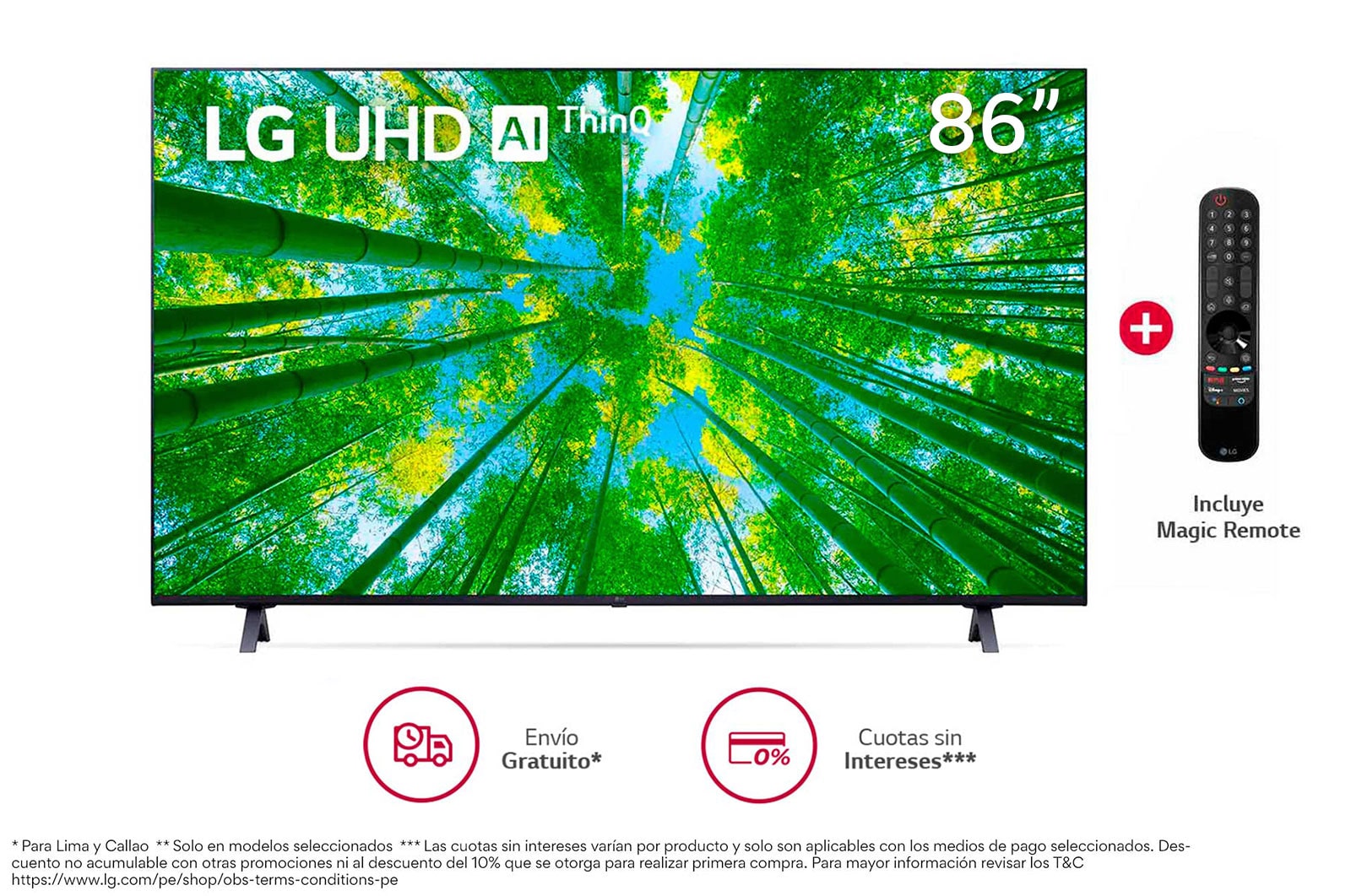 LG UHD ThinQ AI 86'' UQ9050 4K Smart TV, 4K Procesador Inteligente α5 generación 5, Magic Remote, 86UQ9050PSC