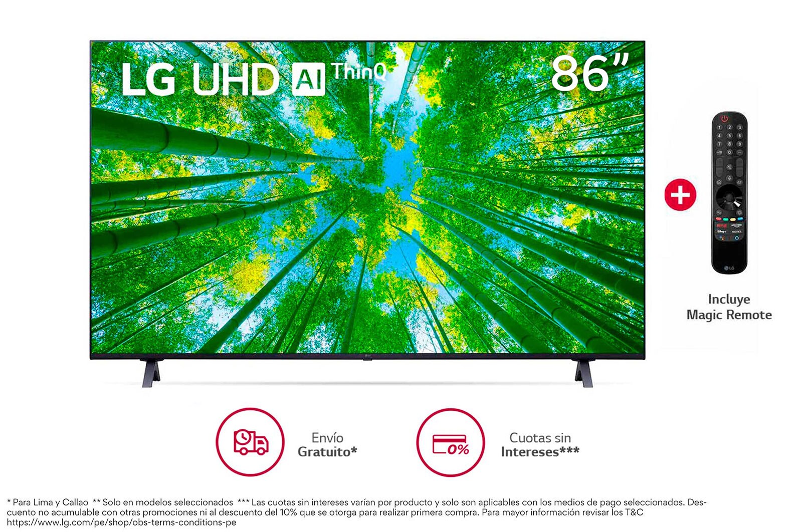 Vista frontal del televisor UHD con una imagen de relleno y el logotipo del producto