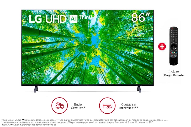 LG UHD ThinQ AI 86'' UQ9050 4K Smart TV, 4K Procesador Inteligente α5 generación 5, Magic Remote, 86UQ9050PSC