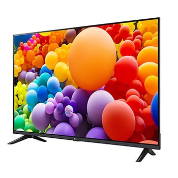 Vista lateral ligeramente inclinada hacia la izquierda del LG UHD TV, UT73