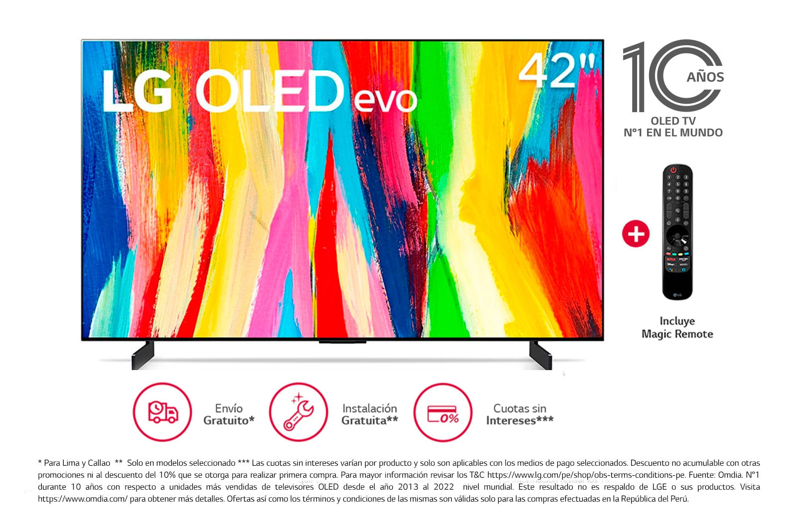 LG OLED evo 42'' C2 4K Smart TV con ThinQ AI (Inteligencia Artificial), 4K Procesador Inteligente α9 generación 5, OLED42C2PSA